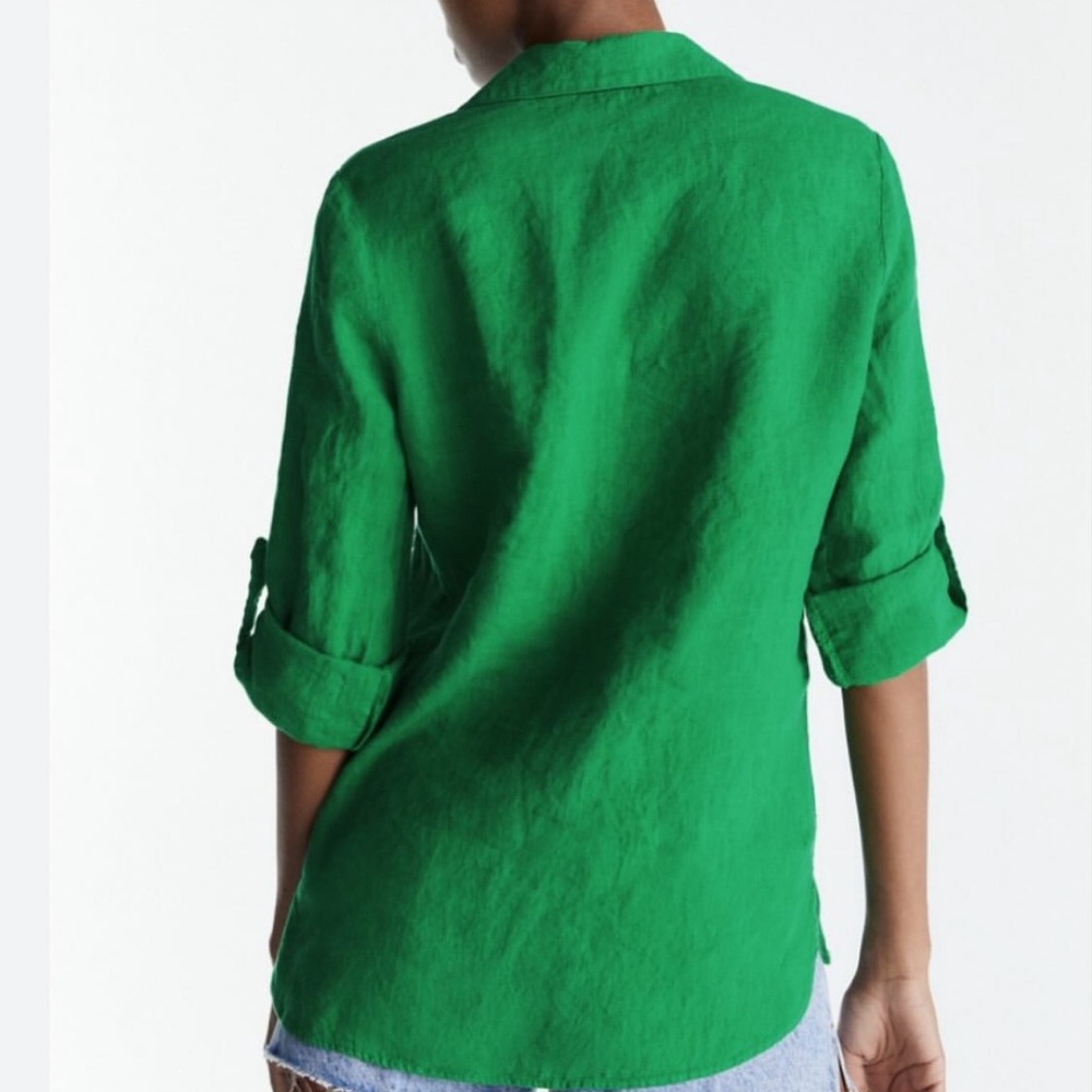 Zara Green Linen Button-Up Women's Shirt - Picture 12 of 12